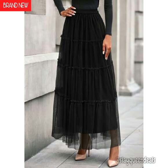 Tulle Maxi Skirt High Waist Elastic Fairy Tiered A-Line Long Skirt - Picture 4 of 8